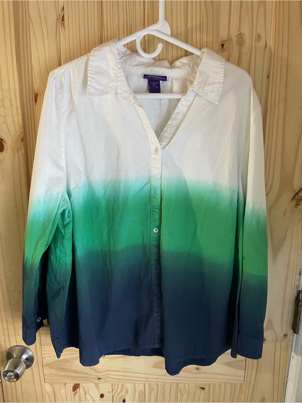 Catherines White, Green and Navy Ombre Button-Down Shirt